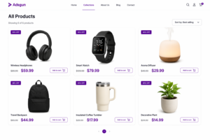 Shopify collection page showing sale price with strike-through pricing on every product card