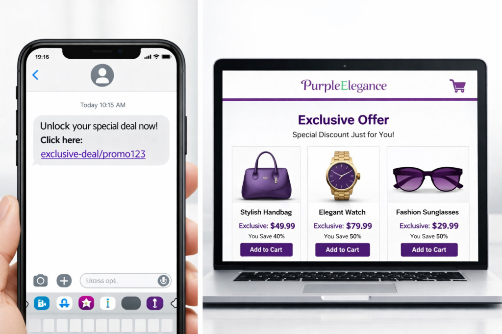 Shopify private promotions example with a private link in a message unlocking an exclusive offer on an online store