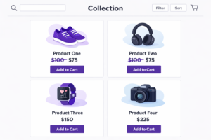 Shopify product page showing full price on left, checkout showing discount on right