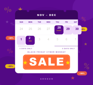 Shopify Black Friday discount strategy calendar showing BFCM sale window from November 28 to December 2