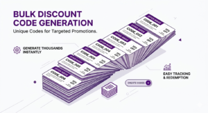 Stack of unique Shopify bulk discount codes cards illustrating instant generation of thousands of coupon codes for targeted promotions