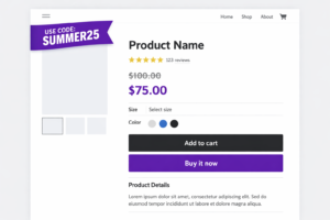 Shopify product page displaying discount code and discounted price