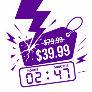 Shopify flash sale setup showing strike-through pricing from $79.99 to $39.99 with countdown timer creating purchase urgency